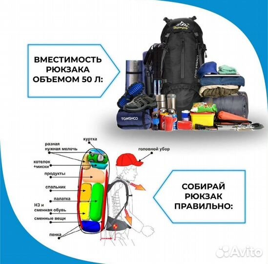 Туристический рюкзак 50 л новый