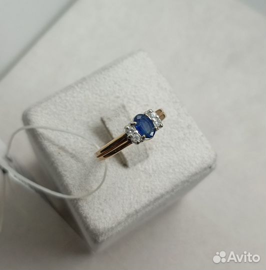 Золотое кольцо с сапфиром и бриллиантами, арт. 5