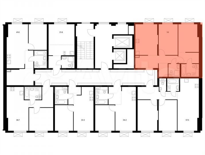2-к. квартира, 58 м², 6/16 эт.
