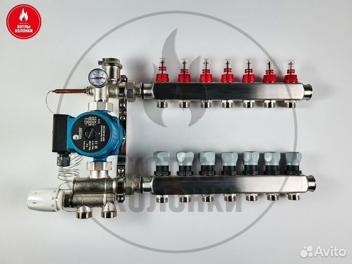 Коллектор для теплого пола на 7 выходов (в сборе)