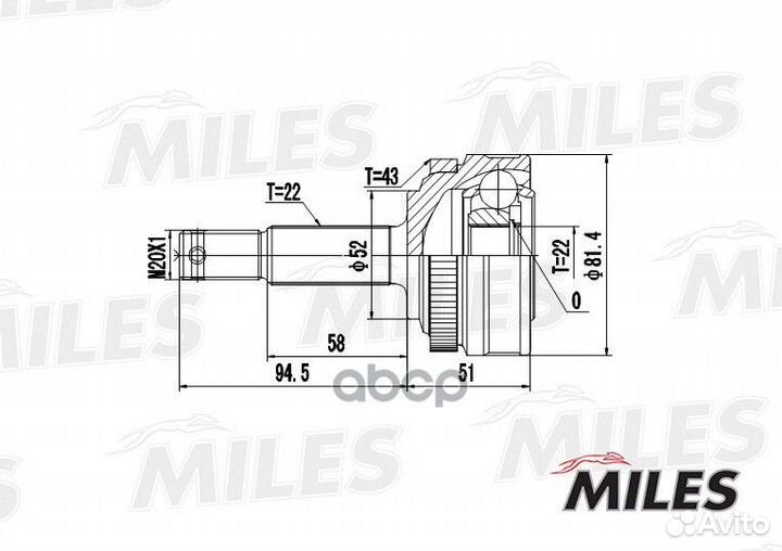 GA20364 ШРУС opel vectra A 1.4-1.6 88-95 нар. +