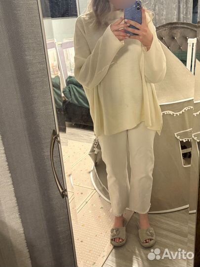 Белые широкие джинсы для беременных S/M