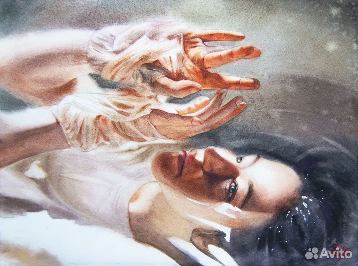 Картина акварелью с девушкой 