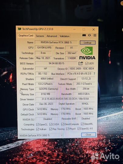 HP nvidia GeForce RTX 3060 TI 8 гб