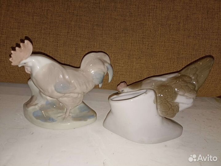 Фарфор-Салфетница, карандашница Петух и курица