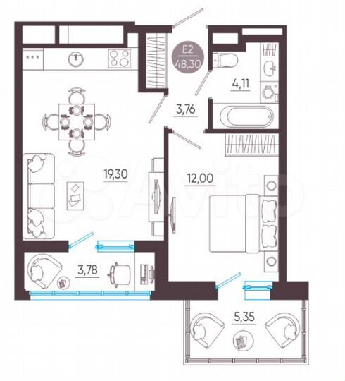 2-к. квартира, 48,3 м², 4/10 эт.