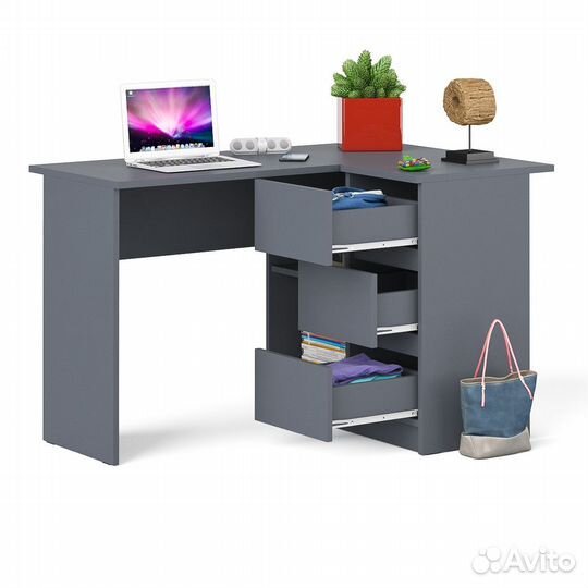 Угловой компьютерный стол Мори мс-16 правый графит, 124,4х84,9х76,6 см, ящики справа, не универсальн