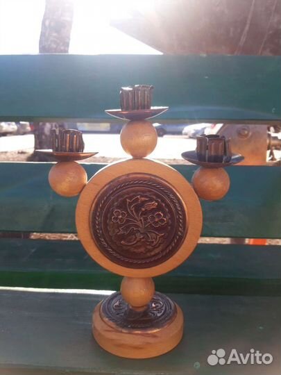 Винтажный подсвечник. Дерево. Медь. СССР