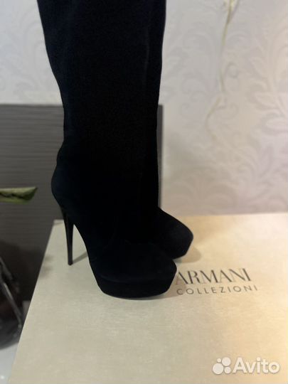 Сапоги замшевые ботфорты на высоком каблуке 35-36