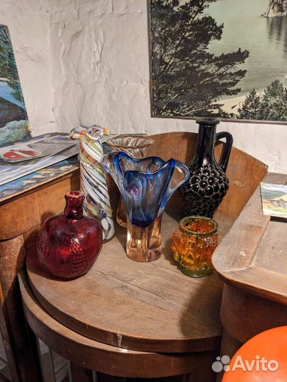 Ваза цветное стекло, чехия СССР винтаж