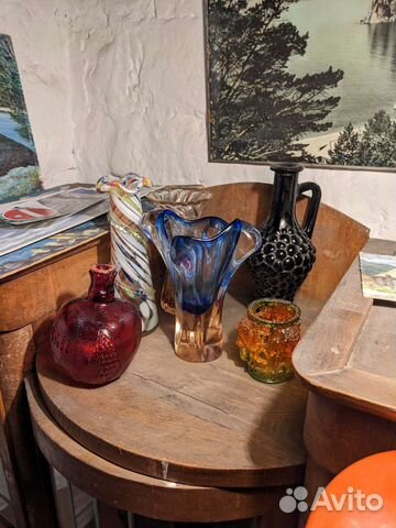 Ваза цветное стекло, чехия СССР винтаж