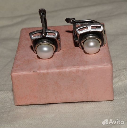 Серьги серебро бронницкий ювелир с жемчугом 8гр bo