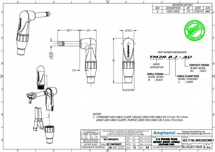 Amphenol TM2RJ кабельный разъем mono jack 6,5 мм