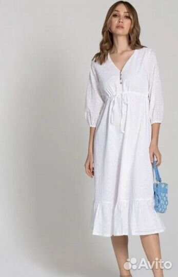 Платье на кулиске S шитье ришелье хлопок