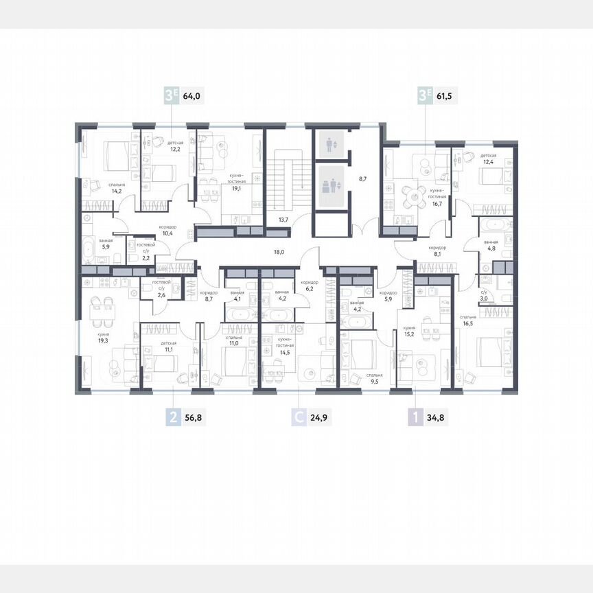 3-к. квартира, 64 м², 4/25 эт.