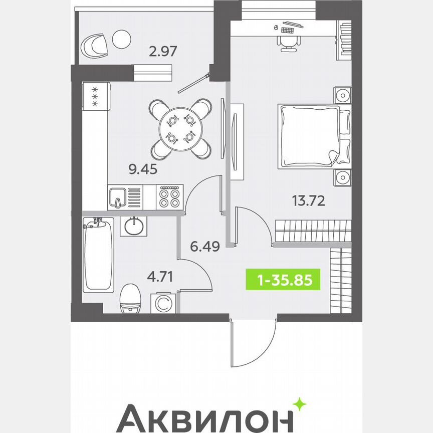 1-к. квартира, 35,9 м², 1/13 эт.