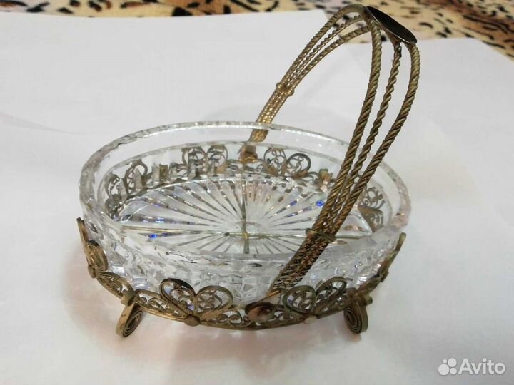 Конфетница хрусталь, мельхиор СССР