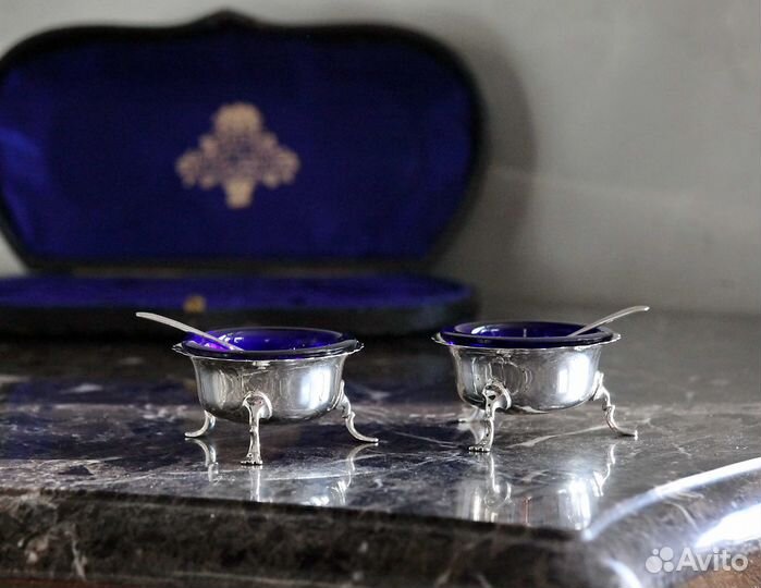 Антикварный набор для соли специй, серебро Англ
