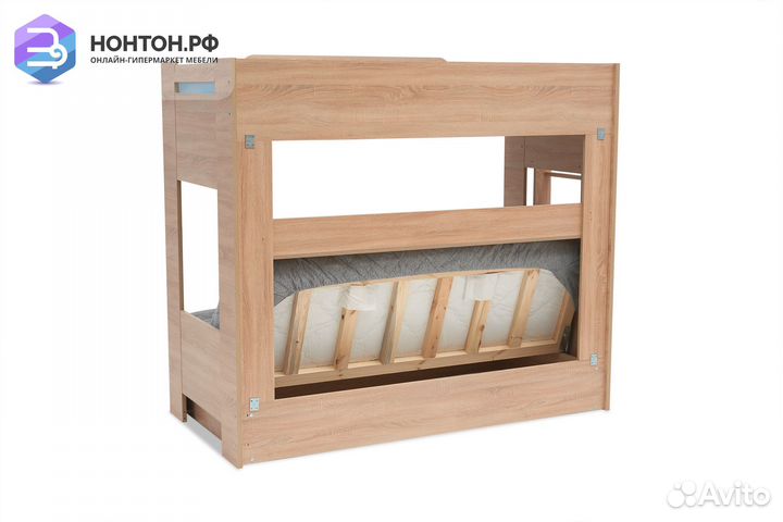 Двухъярусная кровать с диван-кроватью серый / дуб