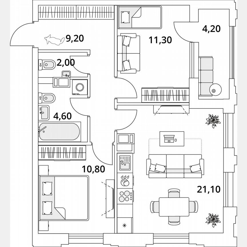 2-к. квартира, 22,9 м², 10/13 эт.