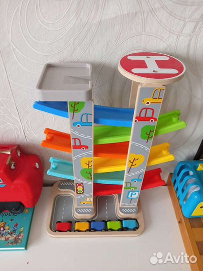 Автотрэк деревянный Гонки, большой с машинками