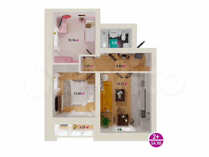 2-к. квартира, 54,9 м², 5/8 эт.