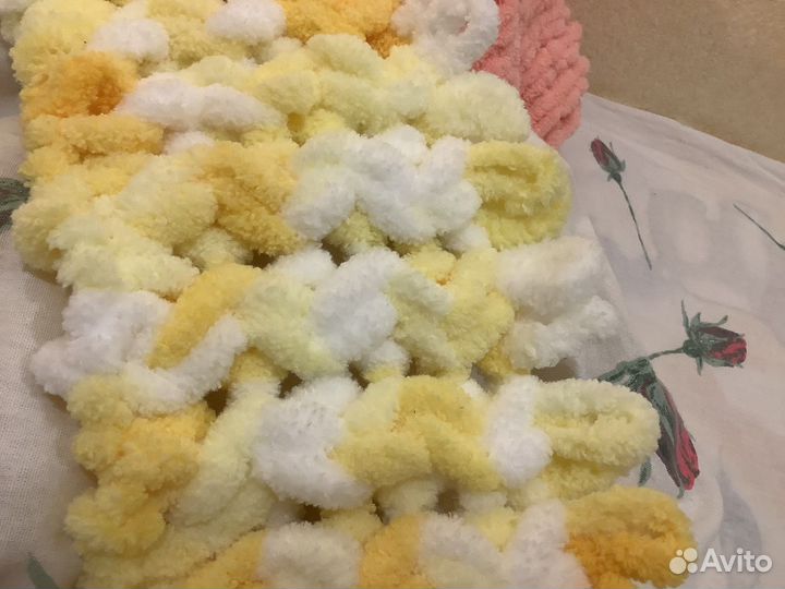 Плед вязаный плюшевый ручная работа