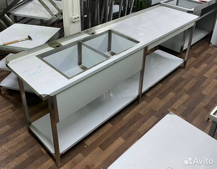 Стол с мойкой 2400х600 из нержавейки
