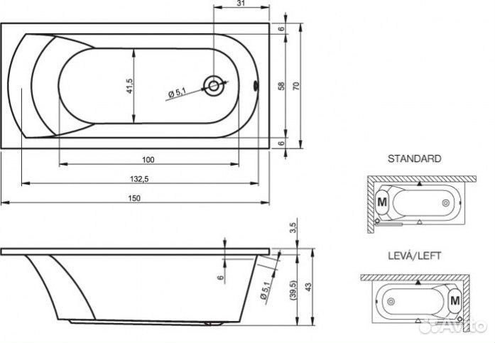 Ванна акриловая Riho Miami 150x70