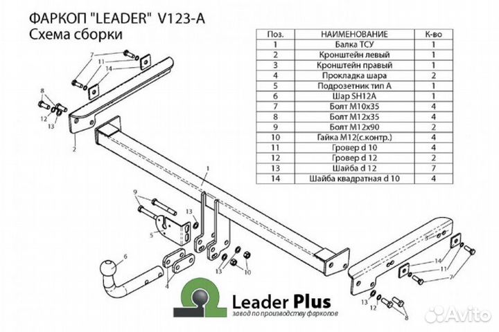 Фаркоп для Volkswagen Tiguan Лидер-Плюс V123A