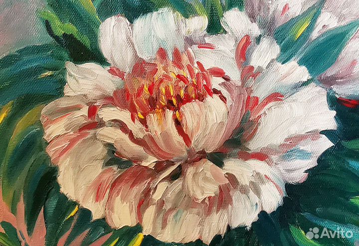 Картина Цветы пионов маслом на холсте 40х50 см