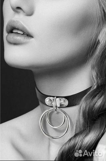 Чокер ошейник с двумя кольцами кожаный у