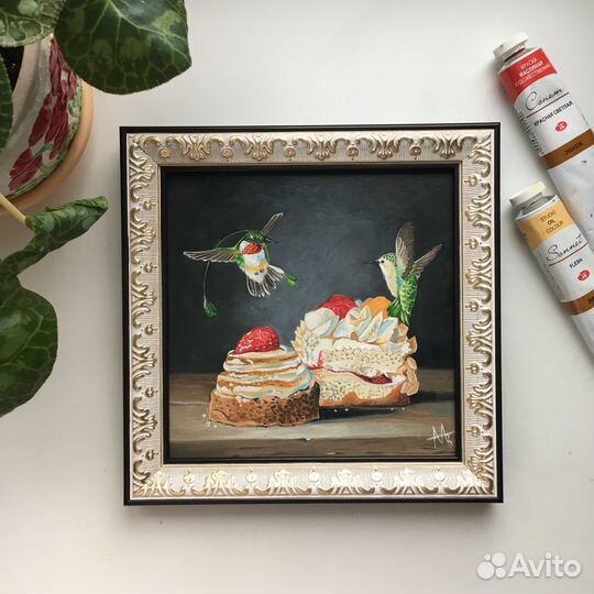 Картина маслом с птичкой