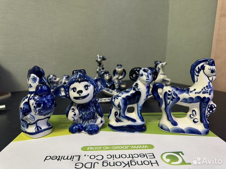 Гжель статуэтки СССР петух дракон долматин конь