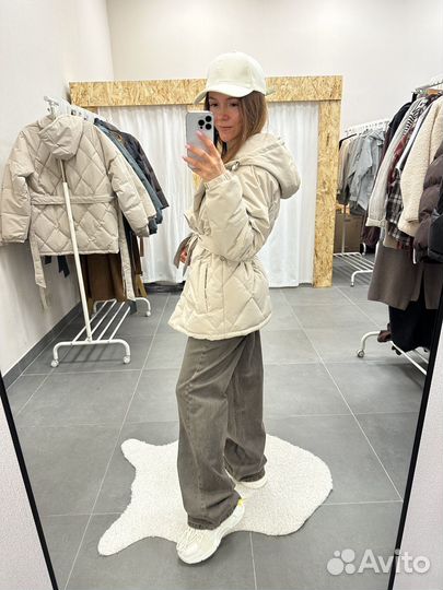 Куртка женская весенняя с поясом стеганая