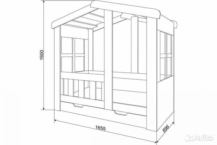 Кровать домик с ящиком, одноярусная 