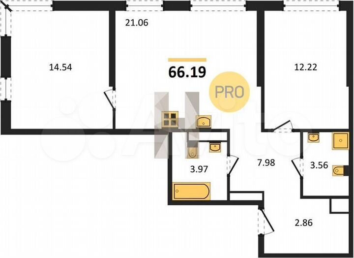 2-к. квартира, 66,2 м², 30/32 эт.