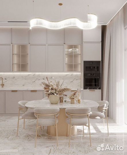 Кухня встроенная светлая