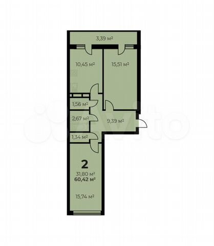 2-к. квартира, 60,4 м², 14/16 эт.