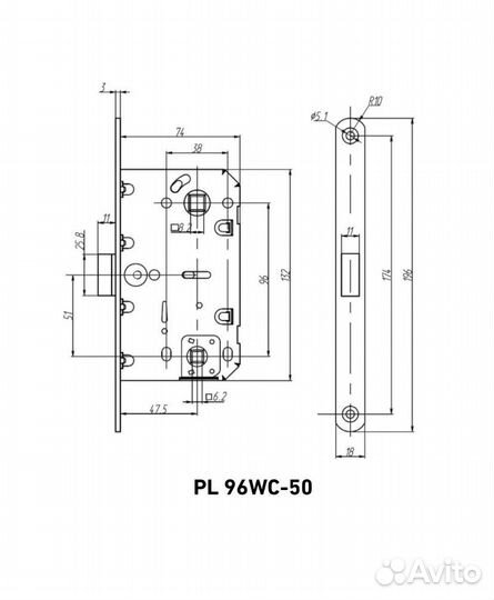 Защелка дверная врезная универсальная с фиксатором