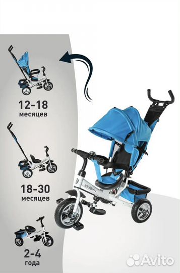 Детский велосипед трехколесный с ручкой