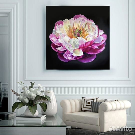 Картина Пион на черном фоне