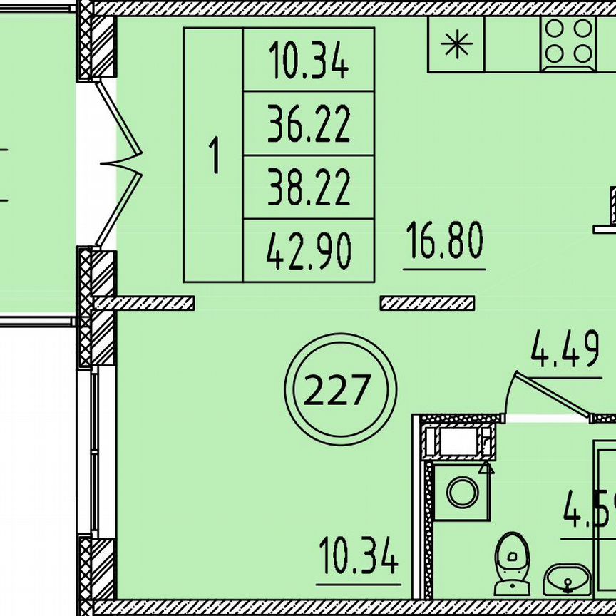 1-к. квартира, 34,4 м², 3/4 эт.