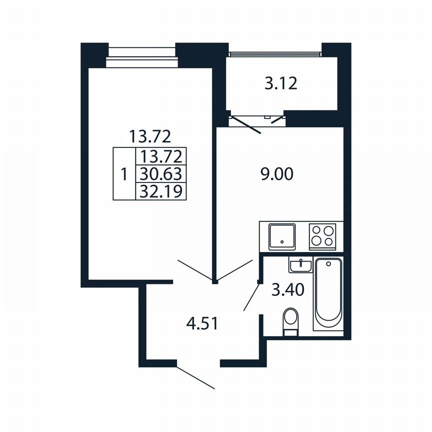 1-к. квартира, 33,8 м², 8/12 эт.