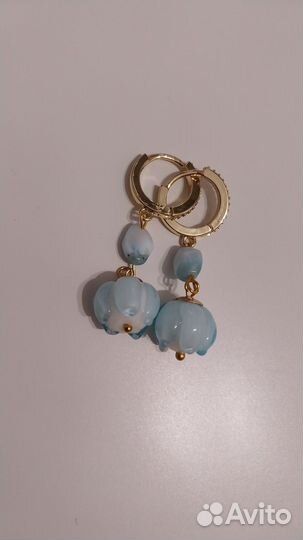 Серьги авторские с ларимаром и бутонами лэмпворк