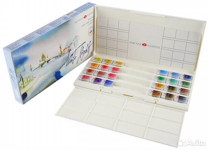 Акварель художественная 24цв кюветы палитра пл/к б