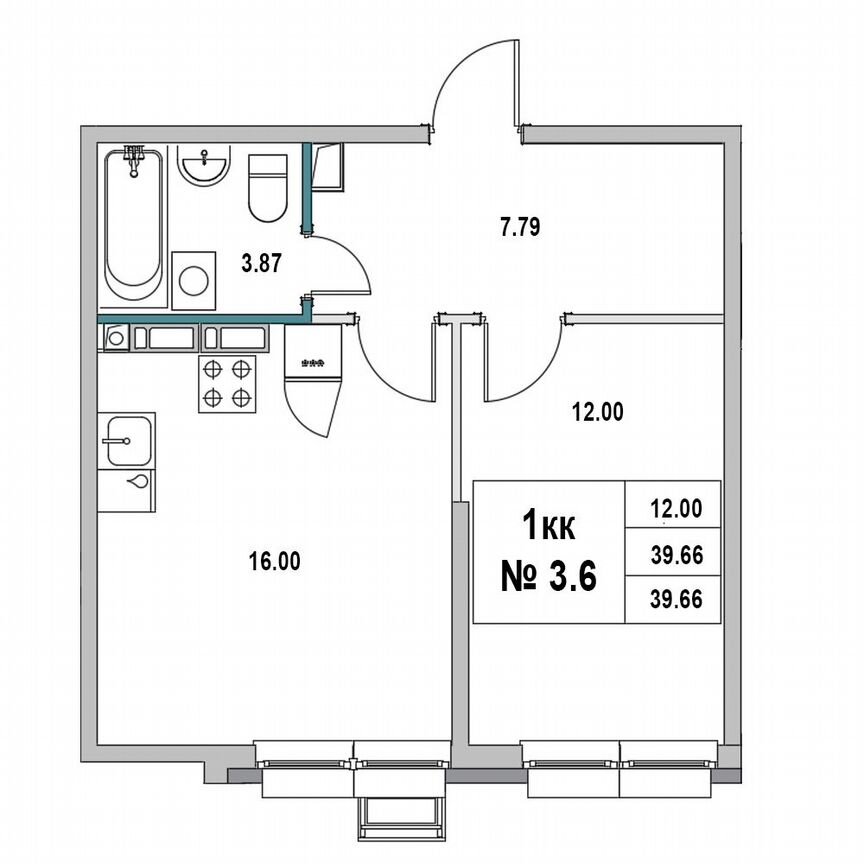 1-к. квартира, 39,7 м², 3/7 эт.