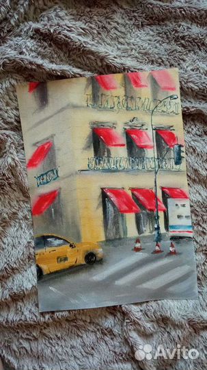 Картина акварель. Париж город улица парижа