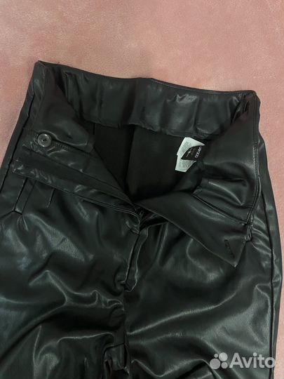 Джинсы кожаные брюки с высокой талией