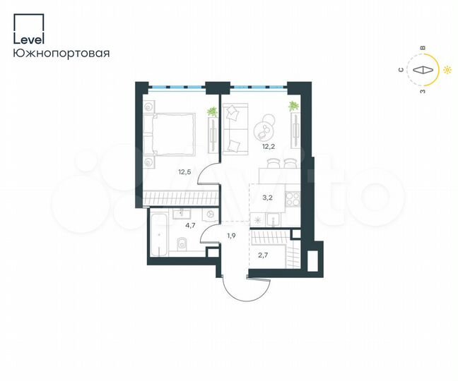 2-к. квартира, 37,4 м², 44/69 эт.
